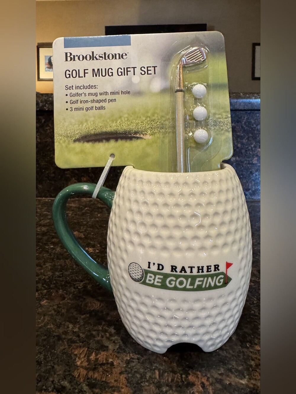 New Brookstone I'd Rather Be Golfing Golf Ball Mug Gift Set With Golf Iron Pen